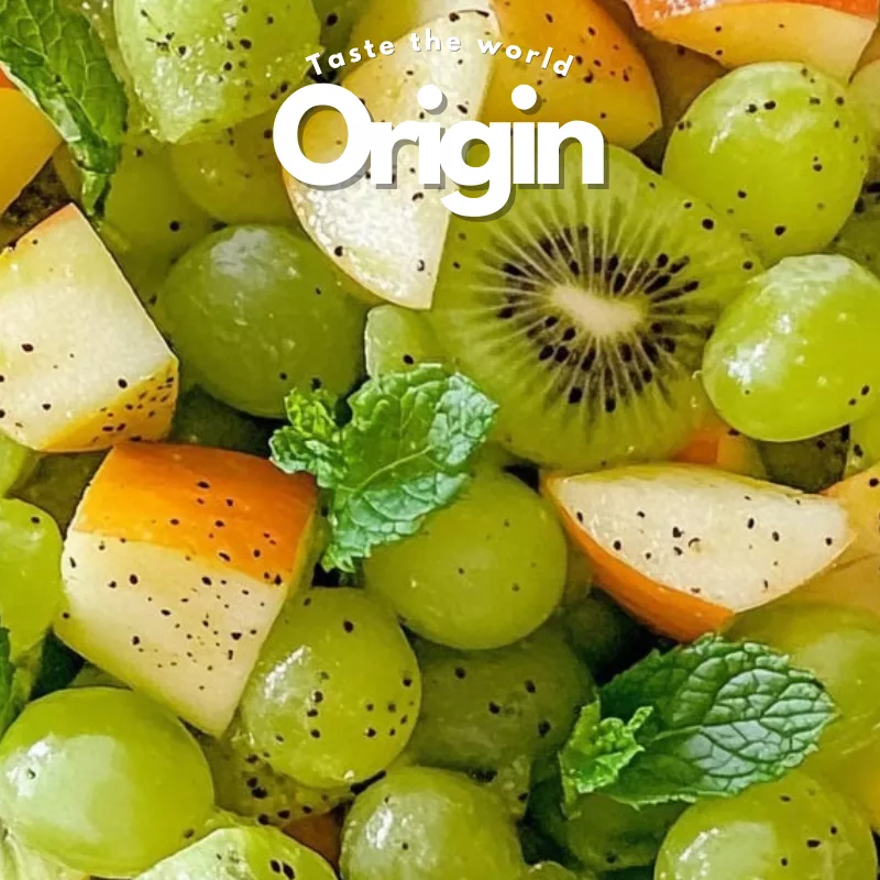 Salade verte fruitée menthe (à base de raisins verts, de kiwi, de pommes)